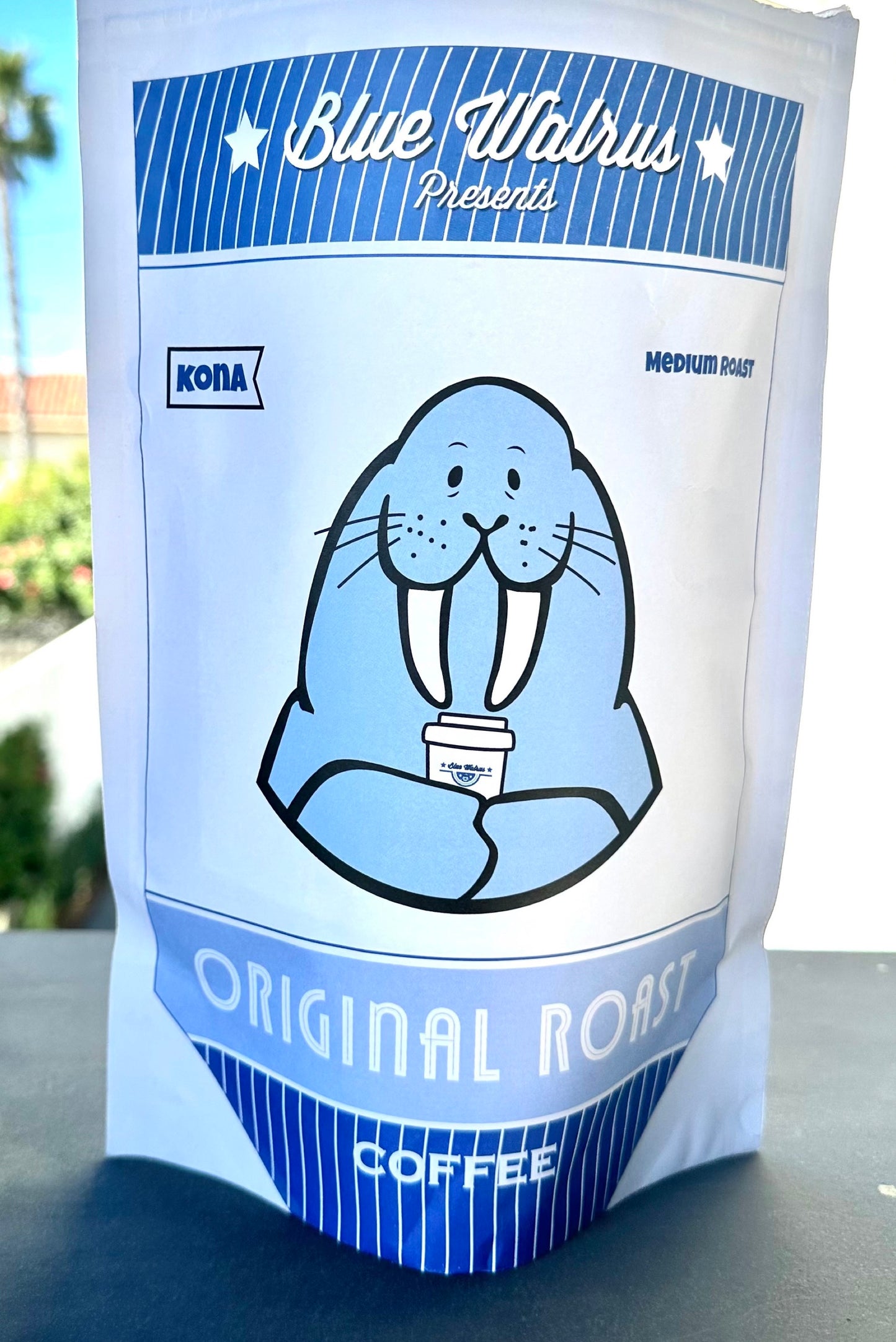 Blue Walrus Original Roast 1 Pound Bag (16oz) - WHOLE BEAN - Kona Coffee