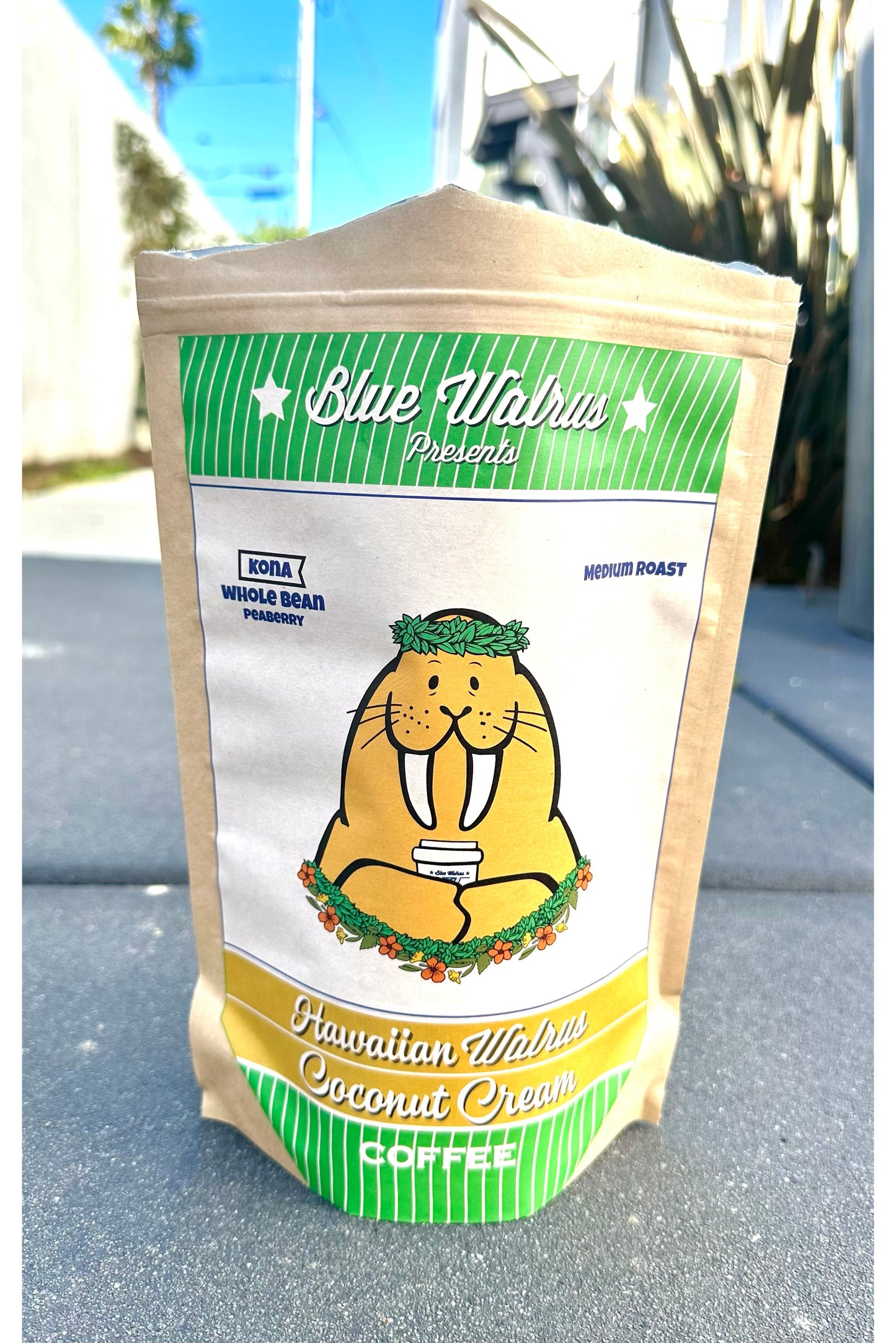 Hawaiian Walrus Coconut Cream 1 Pound Bag (16oz) - WHOLE BEAN - Kona Peaberry Coffee