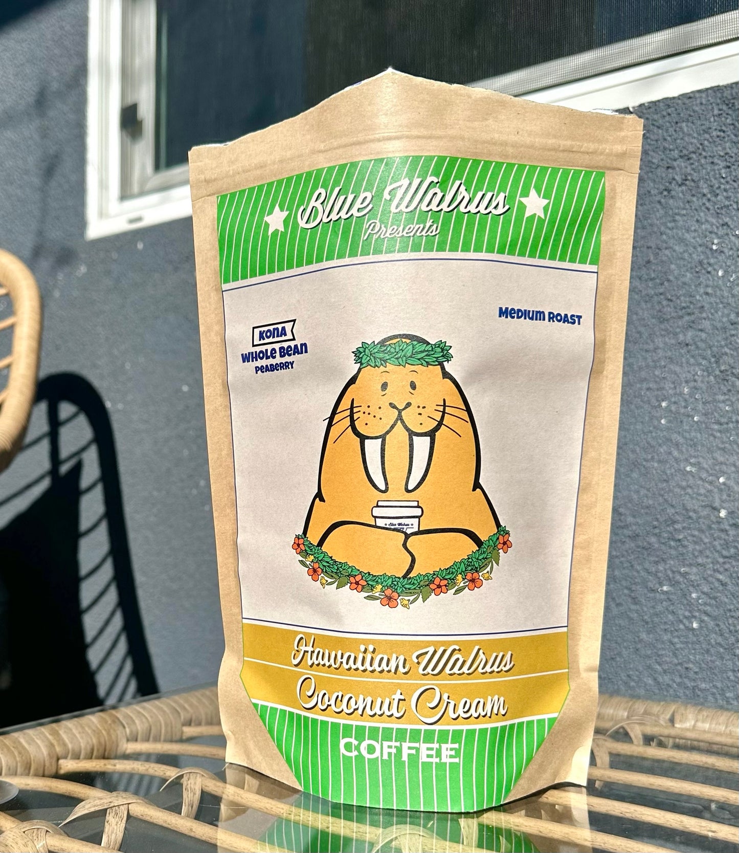 Hawaiian Walrus Coconut Cream 1 Pound Bag (16oz) - WHOLE BEAN - Kona Peaberry Coffee